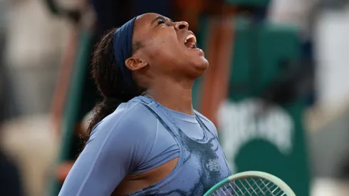 Coco Gauff of United States celebrates her victory over Madison Keys of United States in the Women's Singles Quarter Final match on Day Eleven of the 2025 French Open at Roland Garros on June 04, 2025 in Paris, France.