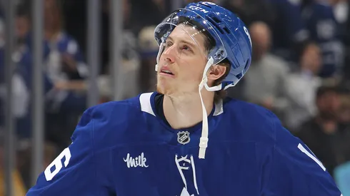 A dejected Mitchell Marner #16 of the Toronto Maple Leafs leaves the ice for the last time this season after losing to the Florida Panthers in Game Seven of the Second Round of the 2025 Stanley Cup Playoffs.