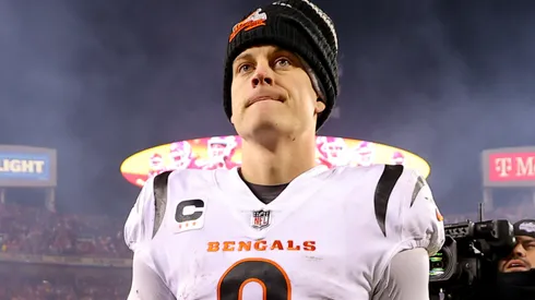 Joe Burrow #9 of the Cincinnati Bengals walks off the field after losing to the Kansas City Chiefs 23-20 in the AFC Championship Game at GEHA Field at Arrowhead Stadium on January 29, 2023 in Kansas City, Missouri.