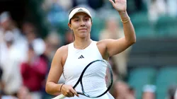 Jessica Pegula of United States celebrates winning match point against Cristina Bucsa of Spain in the Women's Singles second round match during day four of The Championships Wimbledon 2023.