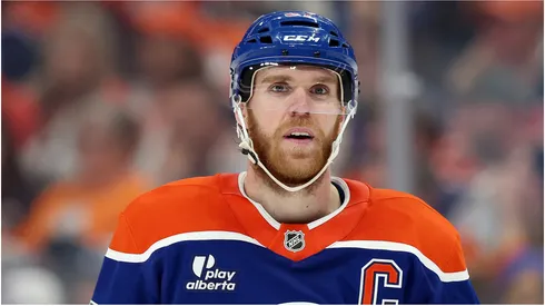 Connor McDavid #97 of the Edmonton Oilers looks on against the Dallas Stars during the third period in Game Three of the Western Conference Final of the 2025 Stanley Cup Playoffs at Rogers Place on May 25, 2025 in Edmonton, Alberta.