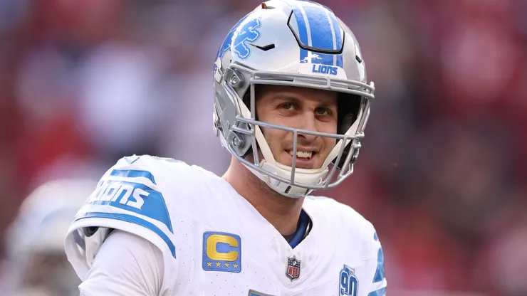 Jared Goff #16 of the Detroit Lions reacts prior to a game against the San Francisco 49ers in the NFC Championship Game at Levi's Stadium on January 28, 2024 in Santa Clara, California.
