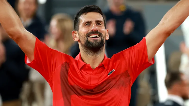 Novak Djokovic of Serbia celebrates victory against Alexander Zverev of Germany during the quarterfinal of Roland Garros.