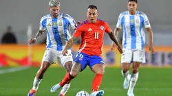 Rodrigo De Paul of Argentina competes for the ball with Eduardo Vargas of Chile on September 05, 2024.