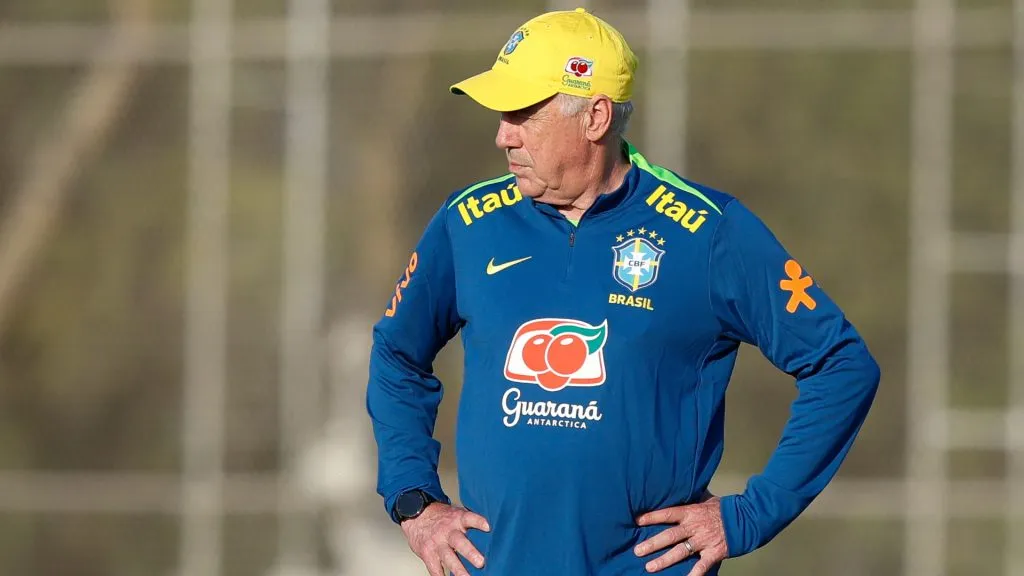 Brazil’s team coach Carlo Ancelotti looks on during a training at Joaquim Grava training center. (Miguel Schincariol/Getty Images)
