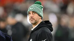 Aaron Rodgers #8 of the New York Jets looks on prior to playing the Cleveland Browns at Cleveland Browns Stadium on December 28, 2023 in Cleveland, Ohio.