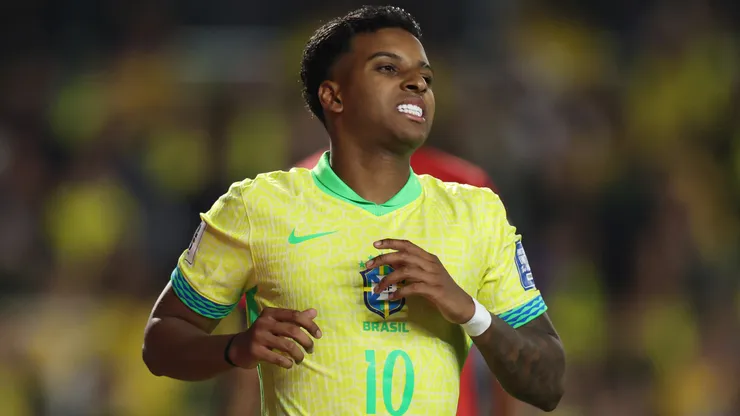 Rodrygo of Brazil reacts during the South American FIFA World Cup 2026 Qualifier match between Brazil and Ecuador.