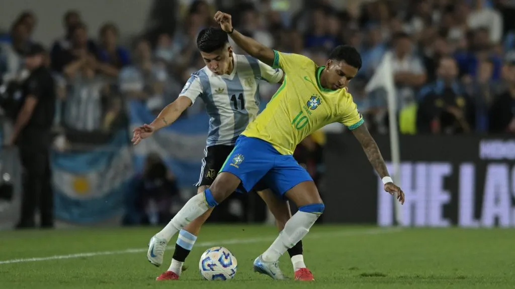 Rodrygo during his last game with Brazil, against Argentina for the 2026 World Cup Qualifiers. (Marcelo Endelli/Getty Images)