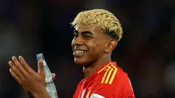 Lamine Yamal of Spain applauds the fans following victory in the UEFA Nations League 2025 semifinal match between Spain and France at Stuttgart Arena.