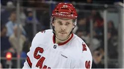 Mikko Rantanen #96 of the Carolina Hurricanes in action during the game against the New York Rangers at Madison Square Garden on January 28, 2025 in New York City.
