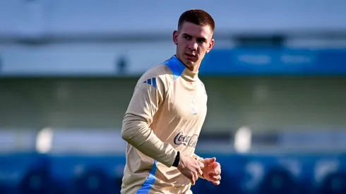 Franco Mastantuono of Argentina looks on during a training session at Lionel Andres Messi Training Camp on June 3, 2025 in Ezeiza, Argentina.