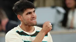 Carlos Alcaraz celebrates during the 2025 French Open