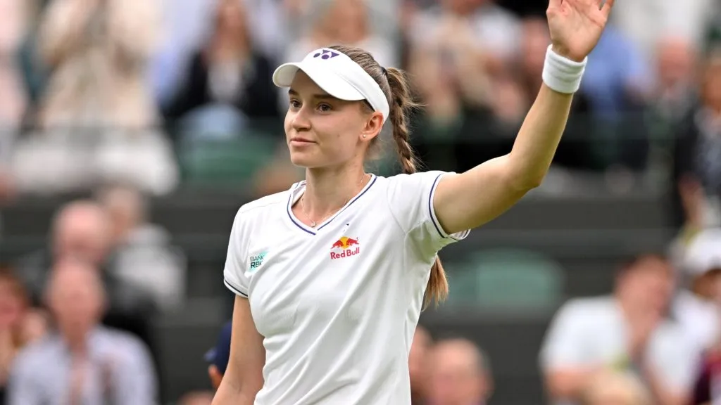 Elena Rybakina acknowledges the crowd following her victory against Elena-Gabriela Ruse in the Ladies’ Singles first round match during day two of The Championships Wimbledon 2024. (Source: Mike Hewitt/Getty Images)