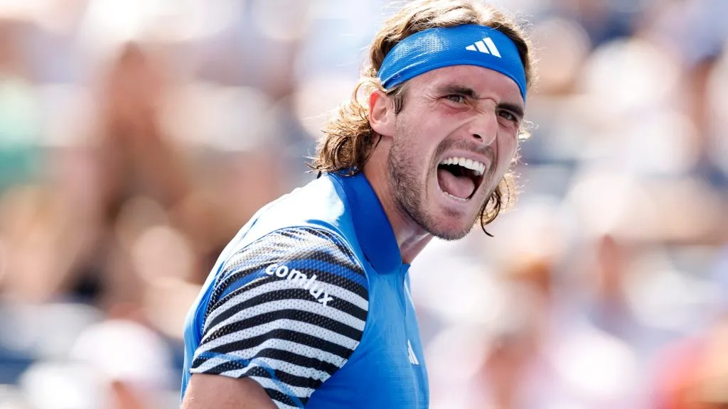 Stefanos Tsitsipas of Greece celebrates a point against Dominic Stephan Stricker of Switzerland during their Men’s Singles Second Round match on Day Three of the 2023 US Open. (Source: Sarah Stier/Getty Images)