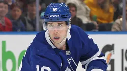 Former Maple Leafs forward Mitch Marner (16) during a break in play against the Boston Bruins at Scotiabank Arena, shortly before being traded to the Vegas Golden Knights.