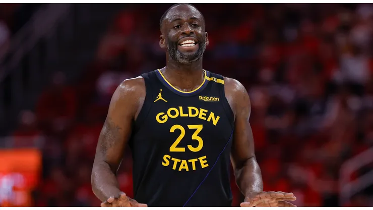 Draymond Green #23 of the Golden State Warriors reacts in the second half against the Houston Rockets in Game Seven of the Western Conference First Round NBA Playoffs at Toyota Center on May 04, 2025 in Houston, Texas.