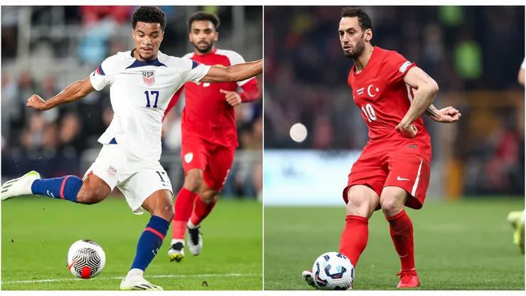 Max Tilman and Hakan Calhanoglu playing a game for their national team.