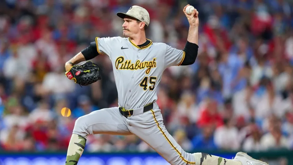 PHILADELPHIA, PENNSYLVANIA – MAY 16: Andrew Heaney #45 of the Pittsburgh Pirates delivers a pitch against the Philadelphia Phillies in the first inning at Citizens Bank Park on May 16, 2025 in Philadelphia, Pennsylvania. (Photo by Heather Barry/Getty Images)