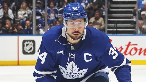 Auston Matthews #34 of the Toronto Maple Leafs skates against the Florida Panthers during the second period in Game Seven of the Second Round of the 2025 Stanley Cup Playoffs.