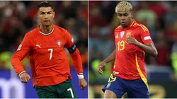 Cristiano Ronaldo of Portugal and Lamine Yamal of Spain playing in the UEFA Nations League.