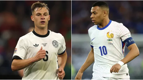 Joshua Kimmich of Germany and Kylian Mbappe of France playing in the UEFA Nations League.