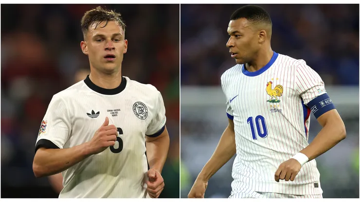 Joshua Kimmich of Germany and Kylian Mbappe of France playing in the UEFA Nations League.