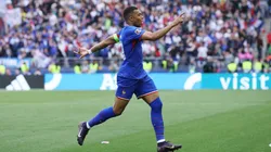 Kylian Mbappe of France celebrates scoring his team's first goal during the UEFA Nations League 2025 third place match between Germany and France at Stuttgart Arena on June 08, 2025 in Stuttgart, Germany.