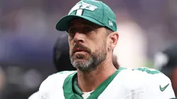 Aaron Rodgers of New York Jets looks on during the NFL match.