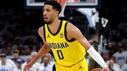 Tyrese Haliburton #0 of the Indiana Pacers handles the ball against the Oklahoma City Thunder during the fourth quarter in Game One of the 2025 NBA Finals at Paycom Center on June 05, 2025 in Oklahoma City, Oklahoma.