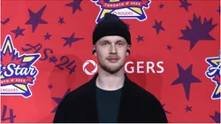 Elias Pettersson #40 of the Vancouver Canucks poses for a photo on the red carpet during 2024 NHL All-Star Thursday at Scotiabank Arena on February 01, 2024 in Toronto, Ontario, Canada.