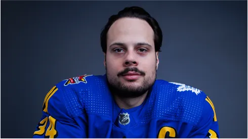 Auston Matthews #34 of the Toronto Maple Leafs poses for his portrait prior to the 2024 Honda NHL All-Star Game on February 03, 2024 in Toronto, Ontario.