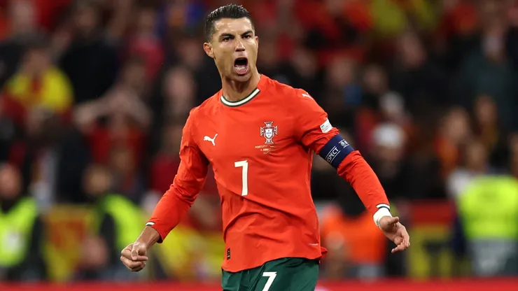 Cristiano Ronaldo of Portugal celebrates after Nuno Mendes of Portugal (not pictured) scores his team's first goal during the UEFA Nations League 2025 final match between Portugal and Spain at Munich Football Arena on June 08, 2025 in Munich, Germany.