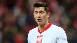 Robert Lewandowski of Poland reacts during the UEFA Nations League 2024/25 League A Group A1 match between Poland and Portugal at PGE Narodowy on October 12, 2024 in Warsaw, Poland.