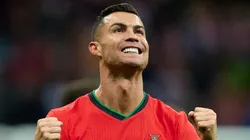 Cristiano Ronaldo reacts after scoring a goal.