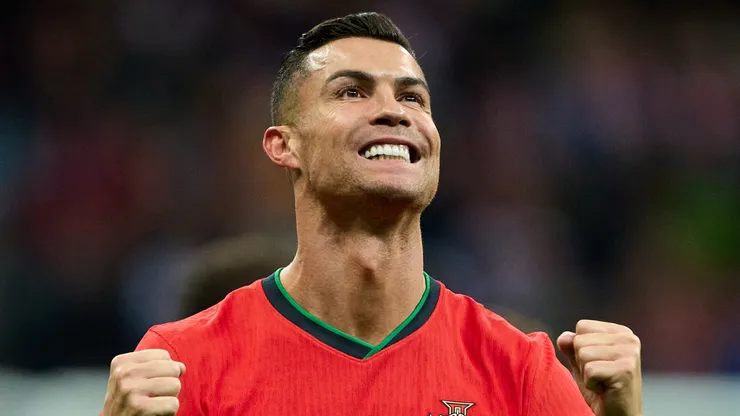Cristiano Ronaldo reacts after scoring a goal.