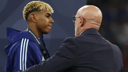 Lamine Yamal of Spain appears dejected as he collects his runners up medal following defeat in the UEFA Nations League 2025 final match between Portugal and Spain at Munich Football Arena on June 08, 2025 in Munich, Germany.