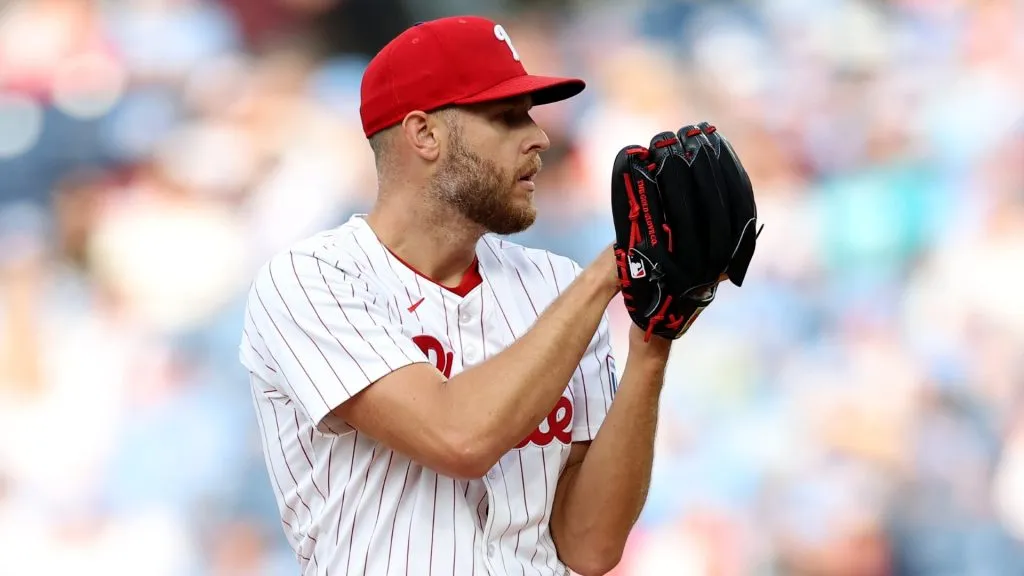 Zack Wheeler #45 of the Philadelphia Phillies pitches during game two of a doubleheader against the Atlanta Braves