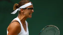 Yaroslava Shvedova celebrates during 2012 Wimbledon