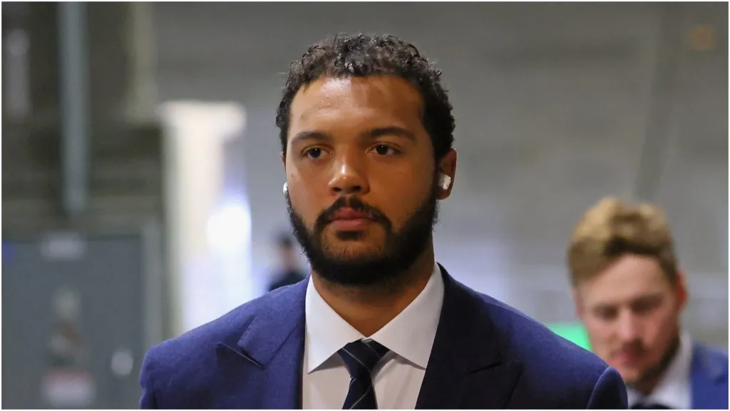 Seth Jones #3 of the Florida Panthers arrives for the game against the Edmonton Oilers prior to Game Two of the 2025 NHL Stanley Cup Final at Rogers Place on June 06, 2025 in Edmonton, Alberta.