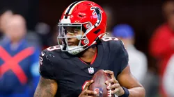 Michael Penix Jr. #9 of the Atlanta Falcons looks to pass the ball against the New York Giants during the second quarter at Mercedes-Benz Stadium on December 22, 2024 in Atlanta, Georgia.