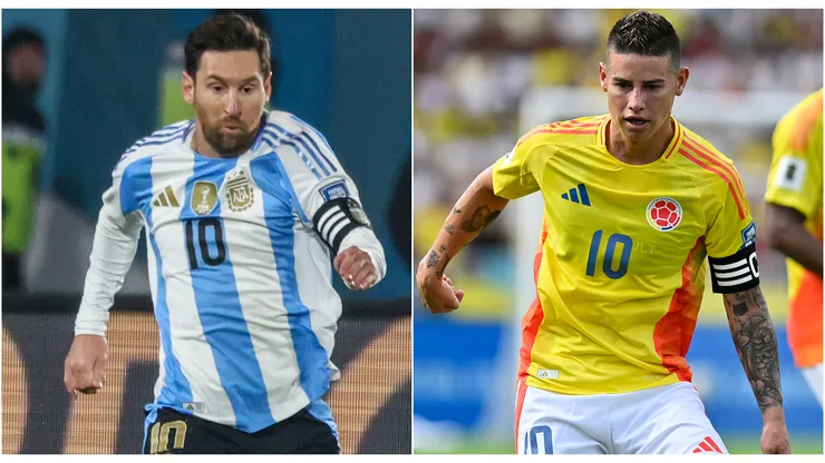 Argentinean star Lionel Messi and Colombian star James Rodriguez playing in the CONMEBOL World Cup Qualifiers.