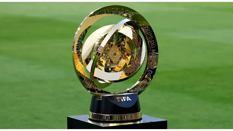A detailed view of the Club World Cup trophy before the game between the Los Angeles Football Club and Club América in a FIFA Club World Cup 2025 Play-In at BMO Stadium on May 31, 2025 in Los Angeles, California.