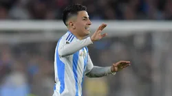 Thiago Almada of Argentina celebrates after scoring the team's first goal during the FIFA World Cup 2026 South American Qualifier match between Argentina and Colombia at Estadio Más Monumental Antonio Vespucio Liberti on June 10, 2025 in Buenos Aires, Argentina.