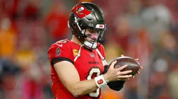 Baker Mayfield #6 of the Tampa Bay Buccaneers warms up.