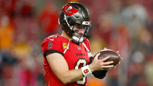 Baker Mayfield #6 of the Tampa Bay Buccaneers warms up.