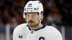 Auston Matthews #34 of the Toronto Maple Leafs looks on during a game against the Philadelphia Flyers at the Wells Fargo Center on January 07, 2025 in Philadelphia, Pennsylvania.