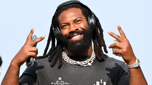 Za'Darius Smith #99 of the Cleveland Browns enters the stadium prior to the 2023 Pro Hall of Fame Game against the New York Jets at Tom Benson Hall Of Fame Stadium on August 3, 2023 in Canton, Ohio.