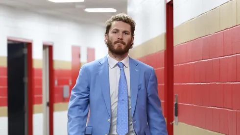 Matthew Tkachuk #19 of the Florida Panthers arrives before playing the Edmonton Oilers in Game Three of the 2025 Stanley Cup Final at Amerant Bank Arena on June 09, 2025 in Sunrise, Florida.