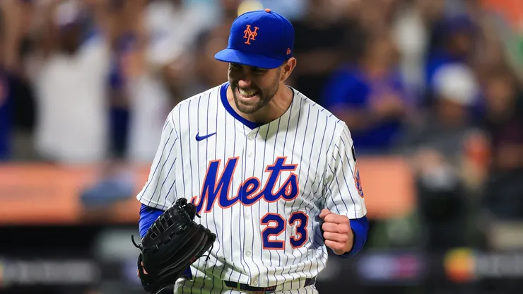 David Peterson #23 of the New York Mets reacts after recording the final out of a complete game shutout defeating the Washington Nationals 5-0 in the game at Citi Field on June 11, 2025 in New York City.