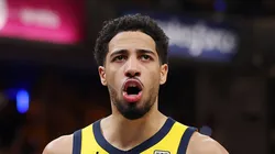 Tyrese Haliburton #0 of the Indiana Pacers reacts during the fourth quarter against the Oklahoma City Thunder in Game Three of the 2025 NBA Finals